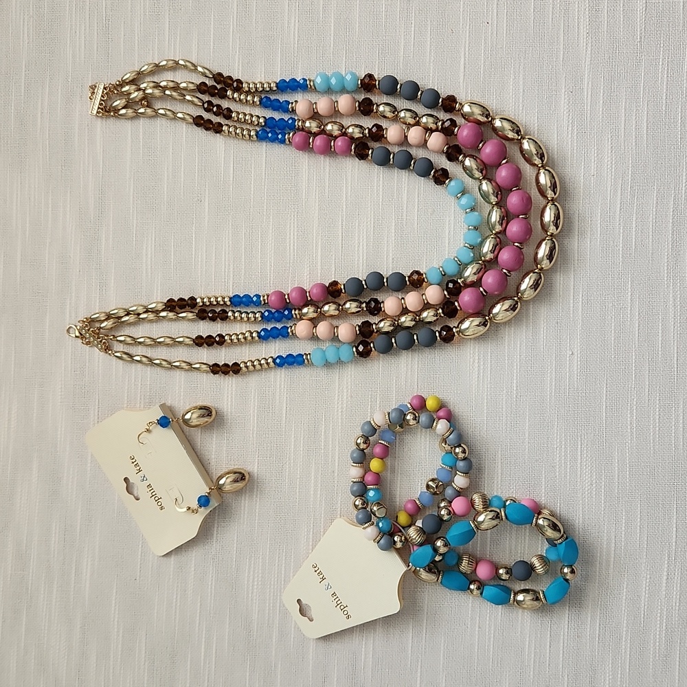 🆕️SOPHIA & KATE 3 PEICE BEADED STATEMENT JEWELRY SET